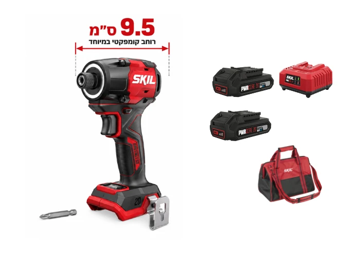 מברגת אימפקט 20V Brushless XP עם בורר מצבים 280Nm 2 + שתי סוללות 2.5Ah + מטען + תיק SKIL