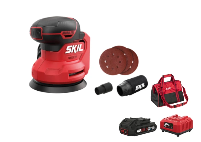 מלטשת אקצנטרית ";5 (125 מ";מ) נטענת 20V Brushless מתנה סוללה 2.0Ah + מטען + תיק SKIL