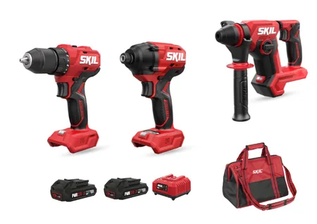 סט תחזוקה Brushless 20V פטישון נטען + מקדחה נטענת + אימפקט נטענת + שתי סוללות 2.0Ah + מטען + תיק SKIL