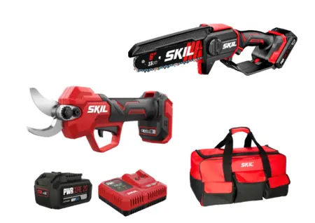 מיני מסור שרשרת חשמלי נטען Brushless + מזמרה נטענת XP 20V Brushless + סוללה 4.0Ah + מטען מהיר + תיק נשיאה גדול SKIL