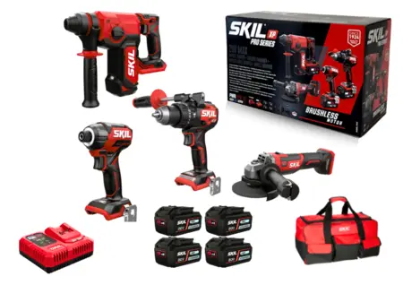 סט למקצוענים פטישון + מברגת אימפקט + משחזת + מקדחה נטענת רוטטת + ארבע סוללות 4.0Ah + מטען מהיר +תיק נשיאה גדול SKIL