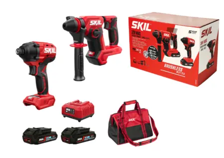 סט חובה בכל בית פטישון נטען 20V Brushless + מברגת אימפקט נטענת Brushless + שתי סוללות 2.0Ah + מטען + תיק SKIL