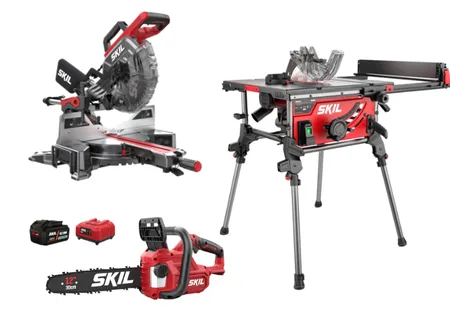 מסור שולחן "10 (254 מ"מ) 2000W עם רגליים מתקפלות + מסור גרונג עם פנדל 254 מ"מ 2000W עם סמן צל + מסור שרשרת "12 +סוללה 4.0Ah + מטען