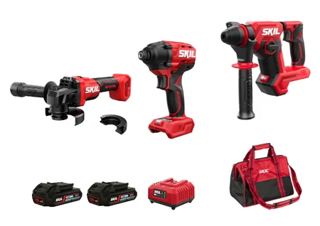 סט פטישון נטען Brushless + מברגת אימפקט נטענת Brushless +משחזת זווית נטענת 115 מ"מ Brushless + מטען+ שתי סוללות 2.0Ah + תיק SKIL