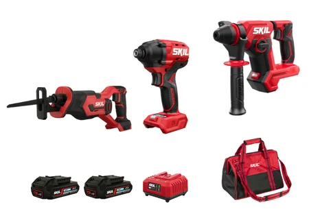 סט פטישון נטען Brushless + מברגת אימפקט נטענת Brushless + מסור חרב נטען 20V לעבודות חיתוך מגוונות + מטען + שתי סוללות 2.0Ah + תיק SKIL