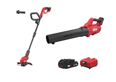 מפוח עלים חשמלי נטען 20V Brushless + קוצץ קנטים חשמלי טלסקופי נטען 20V קוטר 25 ס"מ ראש מתכוונן מלא + סוללה 2.0Ah +מטען SKIL