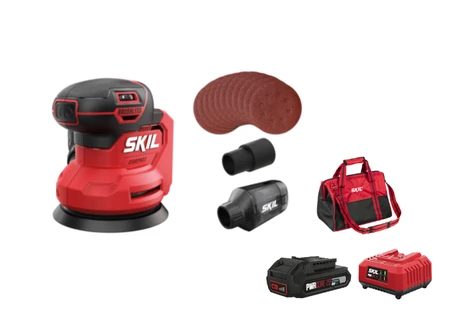 מלטשת אקצנטרית "5 (125 מ"מ) נטענת 20V Brushless XP עם וויסות מהירות אלקטרוני + מיכל איסוף מתנה סוללה 2.0Ah + מטען + תיק SKIL